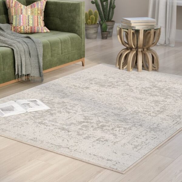 5' x 7' Distressed Oriental Area Rug in Light Grey / Beige - Image 4