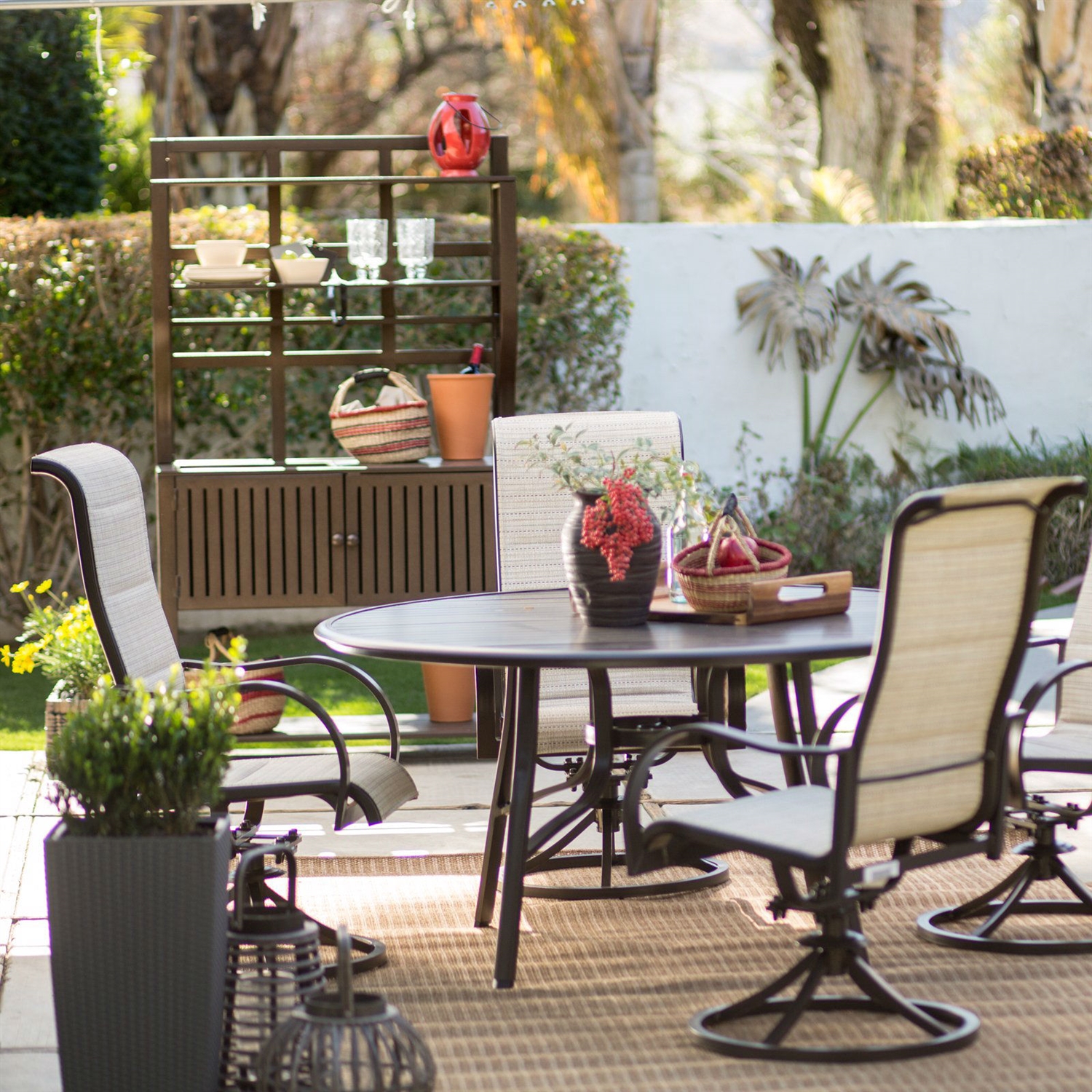 Round 51-inch Modern Patio Dining Table with Center Umbrella Hole - Image 3