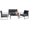 4 Piece Black / Gray Complete Patio Rattan Set with Matching Table
