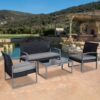 4 Piece Black / Gray Complete Patio Rattan Set with Matching Table - Image 3
