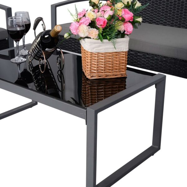 4 Piece Black / Gray Complete Patio Rattan Set with Matching Table - Image 4