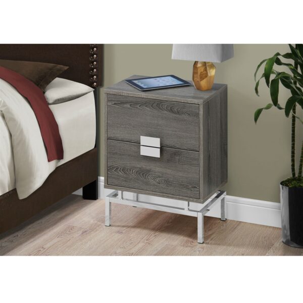 24in Modern 2 Drawer End Table Night Stand Wood Chrome Legs Dark Taupe - Image 3