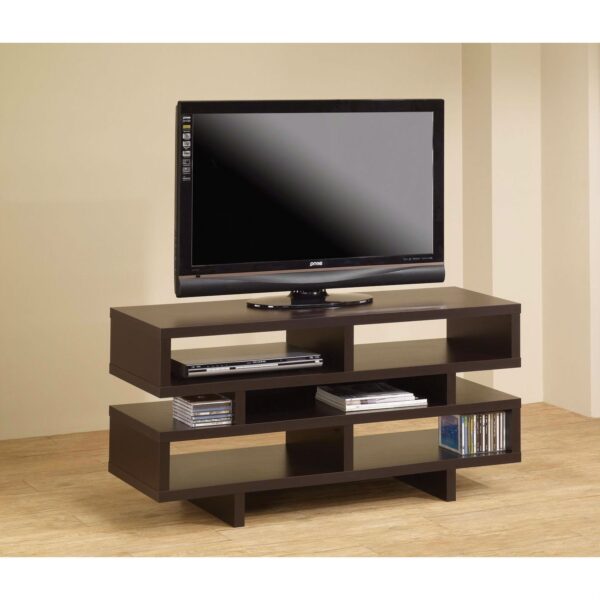 Modern TV Stand Entertainment Center in Dark Brown Cappuccino Wood Finish - Image 3
