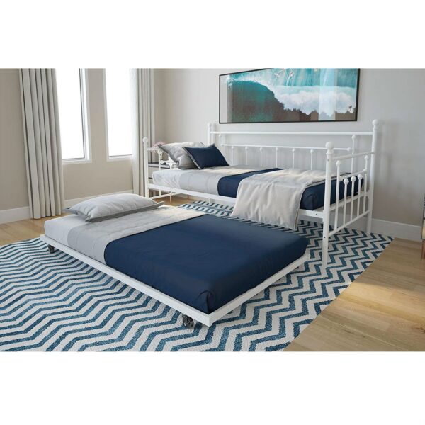 Twin White Metal Daybed Frame with Roll-Out Turndle Bed - Image 3