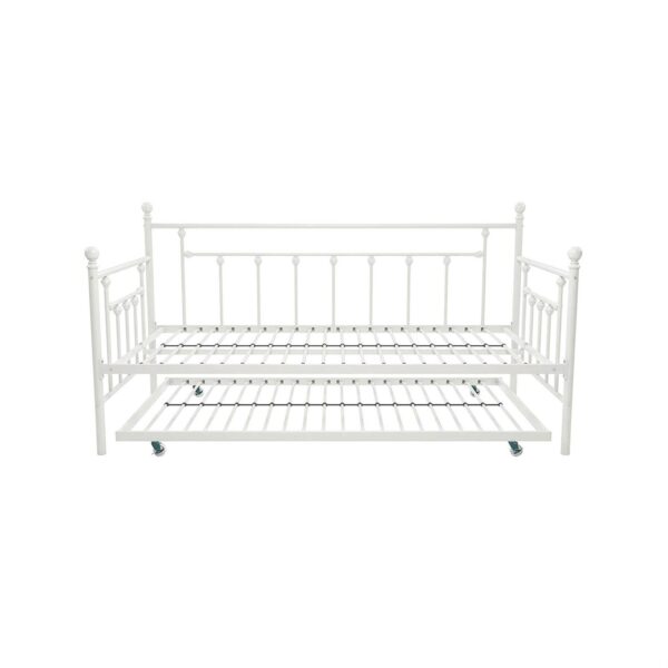 Twin White Metal Daybed Frame with Roll-Out Turndle Bed - Image 4