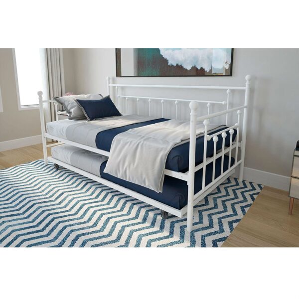 Twin White Metal Daybed Frame with Roll-Out Turndle Bed - Image 5