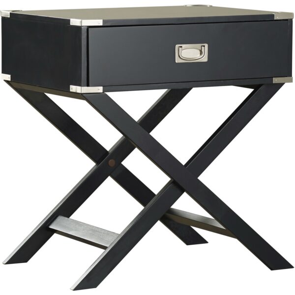 Dark Grey Black 1-Drawer End Table Nightstand with Modern Classic X Style Legs - Image 3