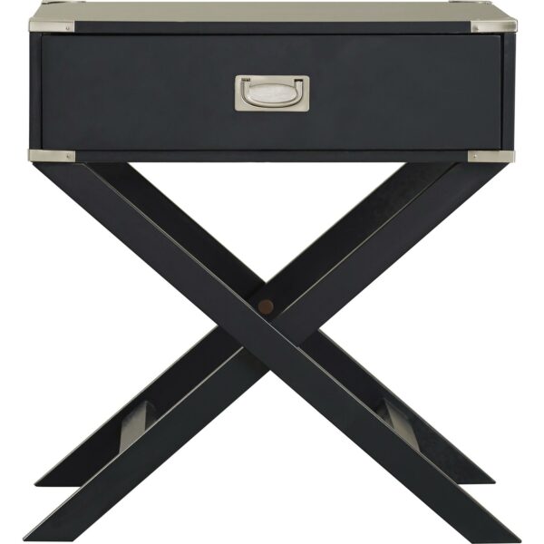 Dark Grey Black 1-Drawer End Table Nightstand with Modern Classic X Style Legs - Image 4