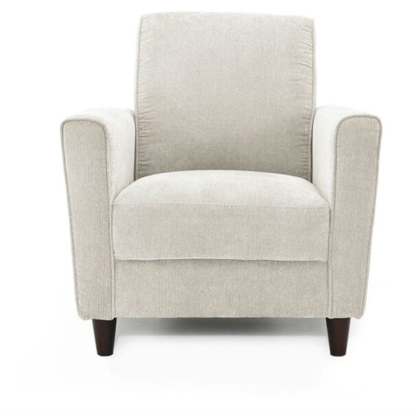 Contemporary Upholstered Arm Chair with Espresso Wood Legs in Ivory - Image 2