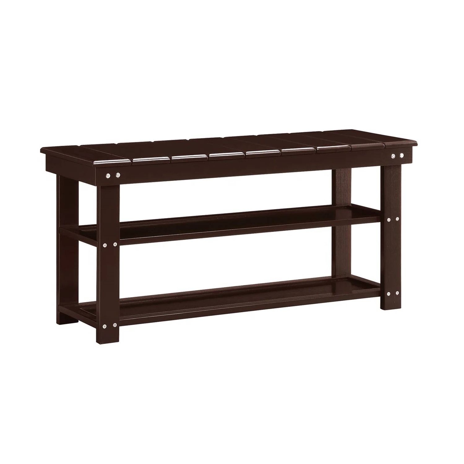 Espresso Brown Wood 2-Shelf Shoe Rack Storage Bench For Entryway or Closet - Image 2