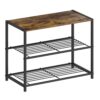 2-Shelf Entryway Shoe Rack Bench with Black Metal Frame and Brown Wood Top - Image 2