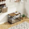 2-Shelf Entryway Shoe Rack Bench with Black Metal Frame and Brown Wood Top - Image 3