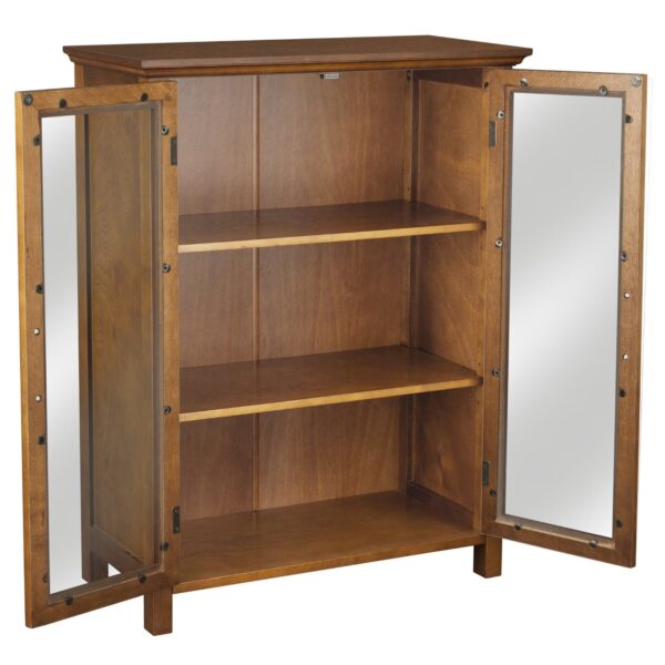 Oak Finish Bathroom Floor Cabinet with 2 Glass Doors & Storage Shelves - Image 2