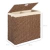 Folding 2-Bin Brown PE Wicker Linen Liner Laundry Hamper w/ Handles - Image 5