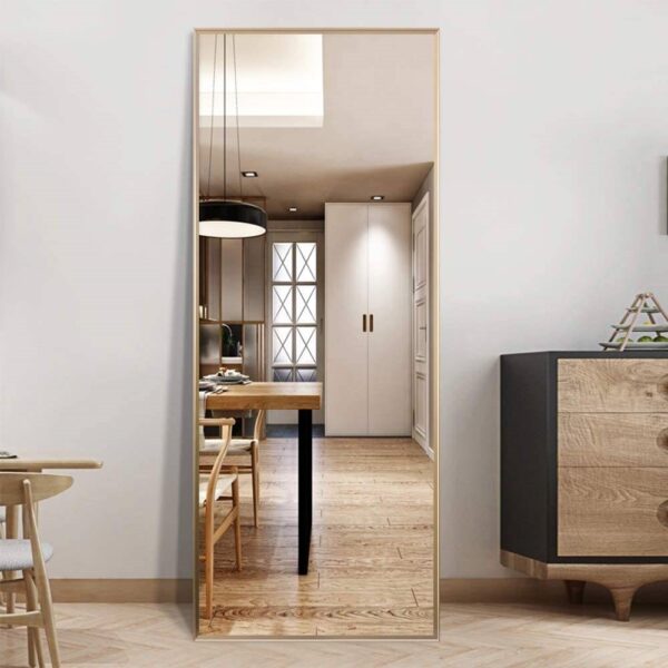 Freestanding Full Length Floor Mirror with Stand or Wall Mount with Gold Frame - Image 2