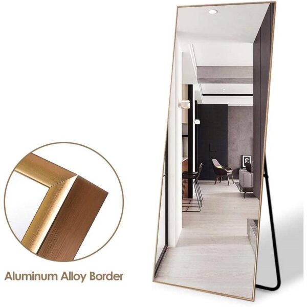 Freestanding Full Length Floor Mirror with Stand or Wall Mount with Gold Frame - Image 4