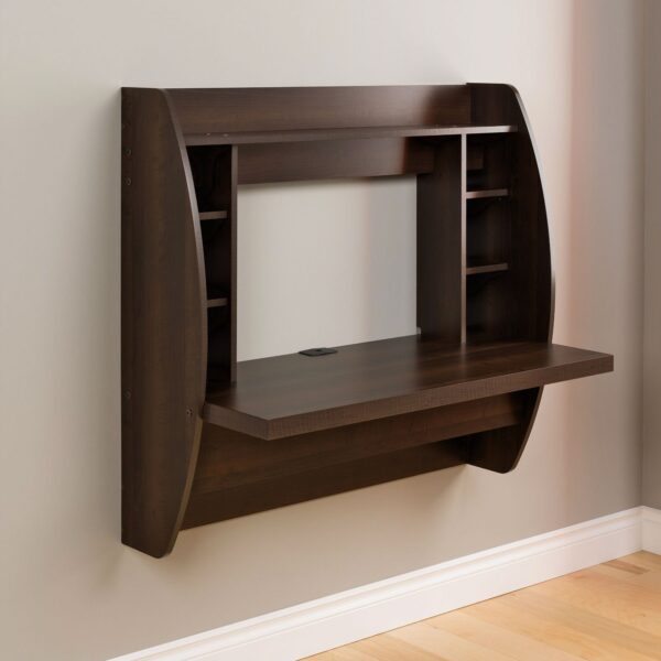 Wall Mount Space Saving Modern Laptop Computer Desk in Espresso - Image 2