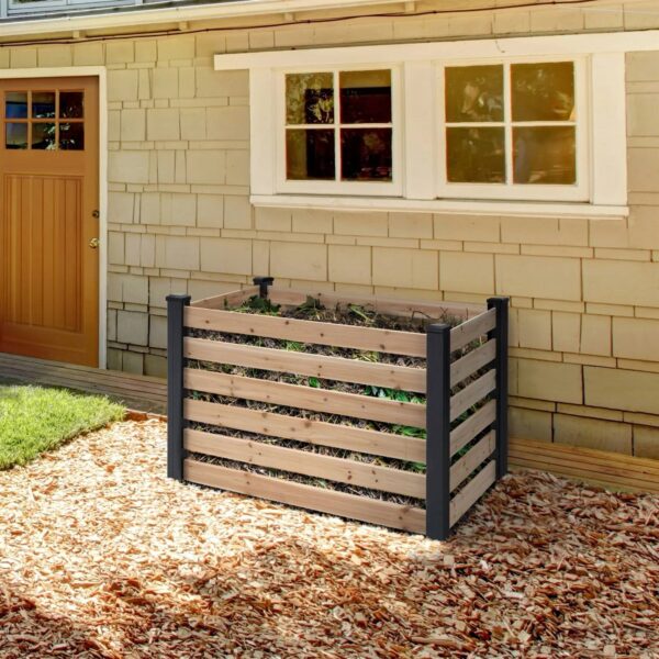 120 Gallon Outdoor Cedar Wooden Compost Bin in Natural Black Wood Finish - Image 2