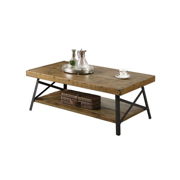 Modern Industrial Style Solid Wood Coffee Table with Steel Legs - Image 2