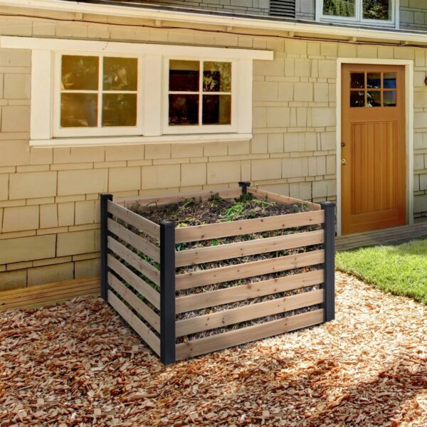 244 Gallon Outdoor Cedar Wooden Compost Bin in Natural Black Wood Finish - Image 2