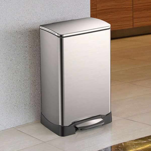Stainless Steel 10.5 Gallon Kitchen Trash Can with Step Pedal No Hands Lid - Image 2