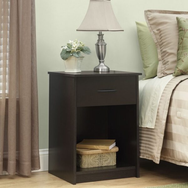 Espresso Brown Wood 1-Drawer Bedroom Nightstand with Open Shelf - Image 2