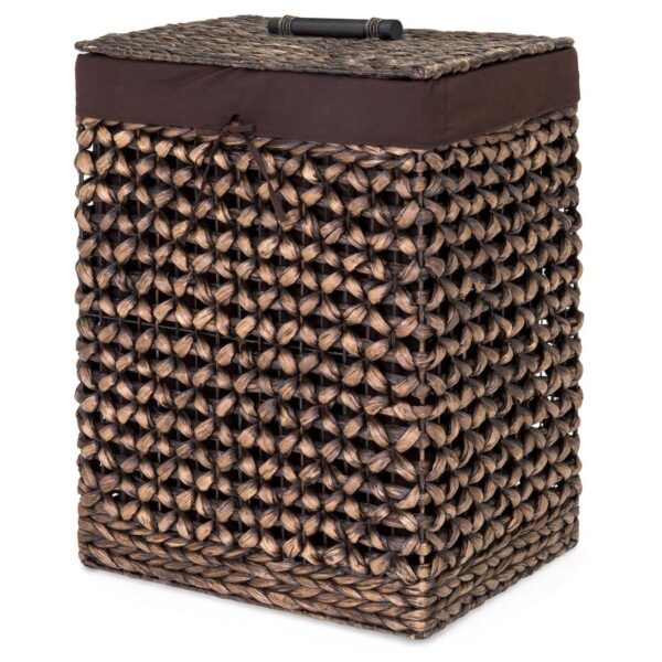 Espresso Handwoven Hyacinth Linen Liner Laundry Hamper - Image 2