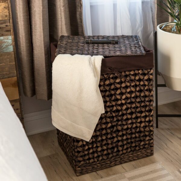 Espresso Handwoven Hyacinth Linen Liner Laundry Hamper - Image 4