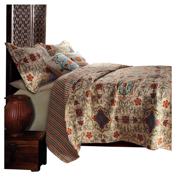Full / Queen 5 Piece Oversized Cotton Quilt Set with Bohemian Motifs - Image 2