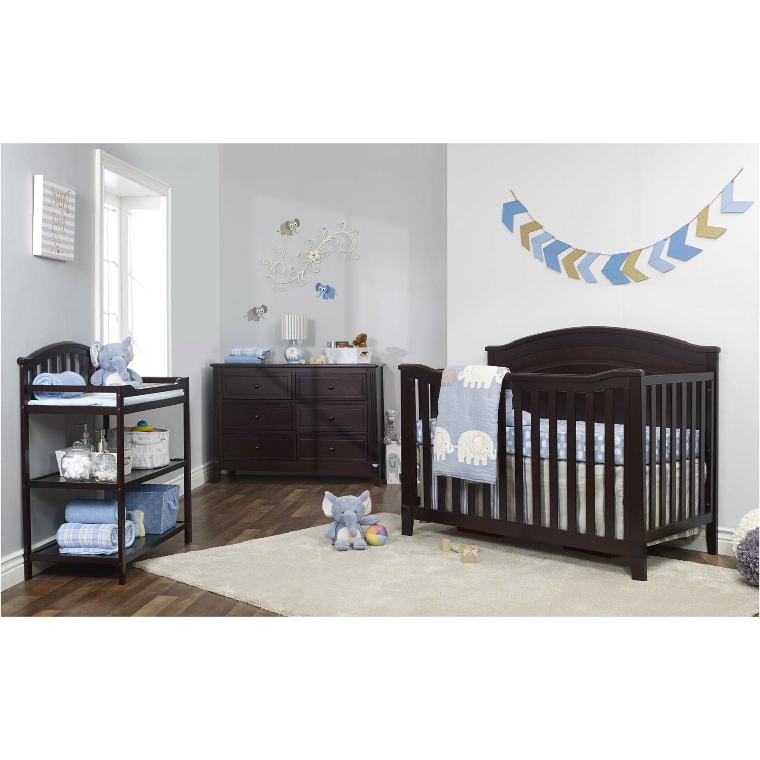 3 Piece Crib Changing Station 6 Drawer Dresser Nursery Furniture Set Espresso - Image 2