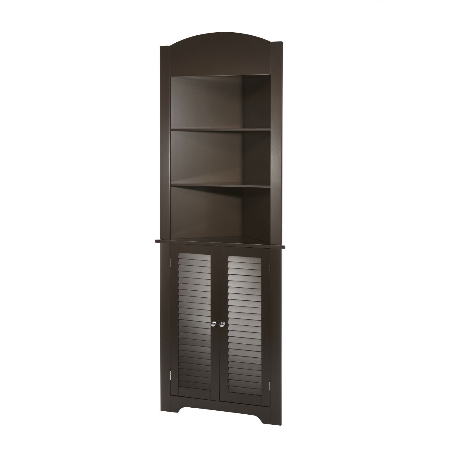 Espresso Bathroom Linen Tower Corner Towel Storage Cabinet with 3 Open Shelves - Image 2