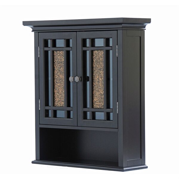 Espresso Bathroom Wall Cabinet with Amber Mosaic Glass Accents - Image 3