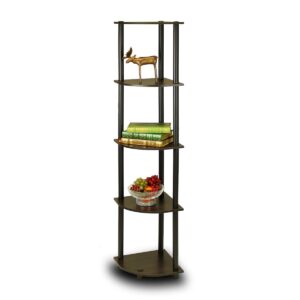 5-Tier Corner Display Shelf Bookcase in Espresso & Black