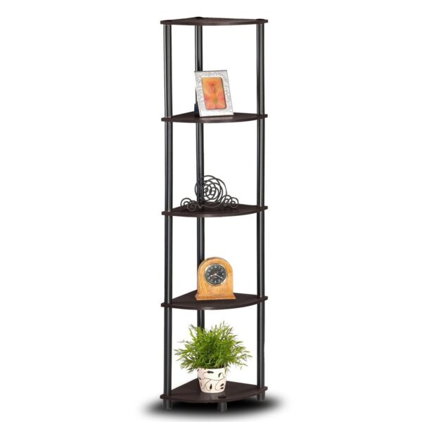5-Tier Corner Display Shelf Bookcase in Espresso & Black - Image 4