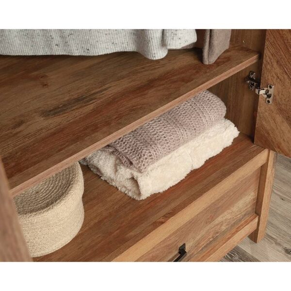FarmHouse Rustic Herringbone 1 Drawer Garment Rod Wardrobe Armoire - Image 4