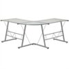 Modern Silver Metal L-Shaped Desk with Glass Top and Floor Glides - Image 2