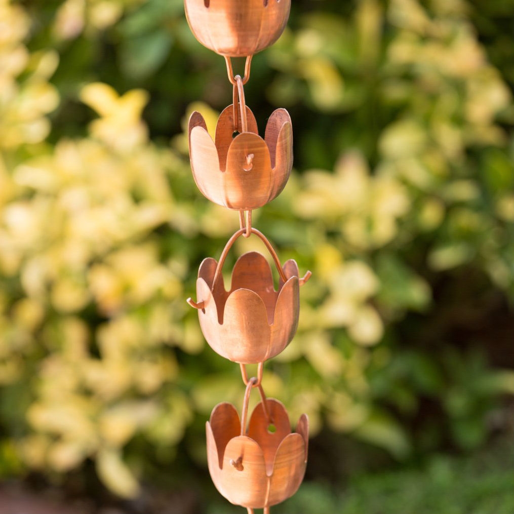 Copper Floral Cups 8.5-Ft Rain Chain Gutter Downspout - Image 2