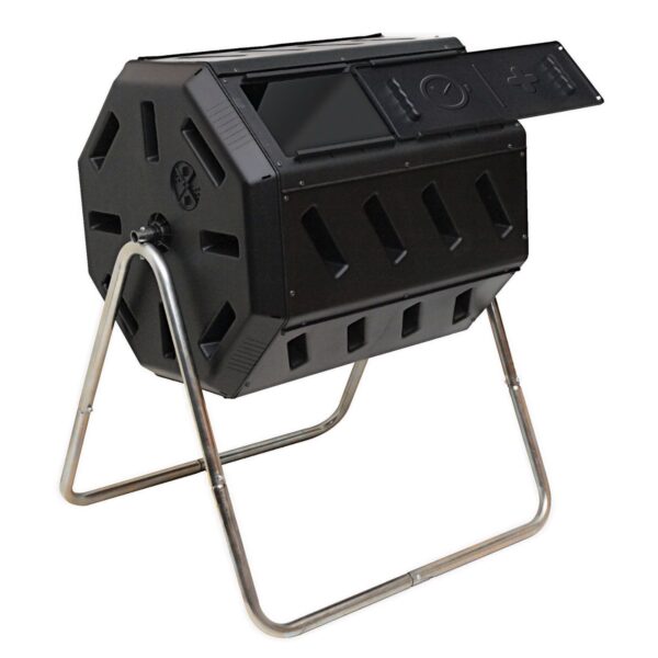Rotating 37-Gallon 2-Chamber Tumbling Compost Bin Tumbler with Stand - Image 3