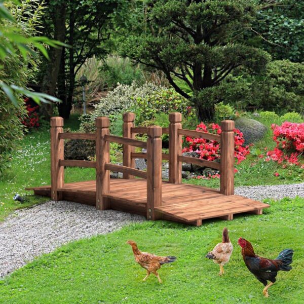 5-Ft Outdoor Fir Wood Garden Bridge with Side Rails in Brown Finish - Image 3