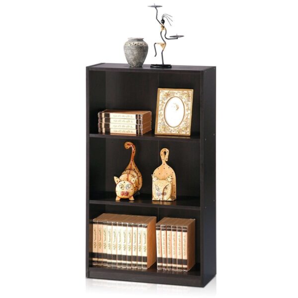 Modern 3-Shelf Bookcase in Espresso Wood Finish - Image 2