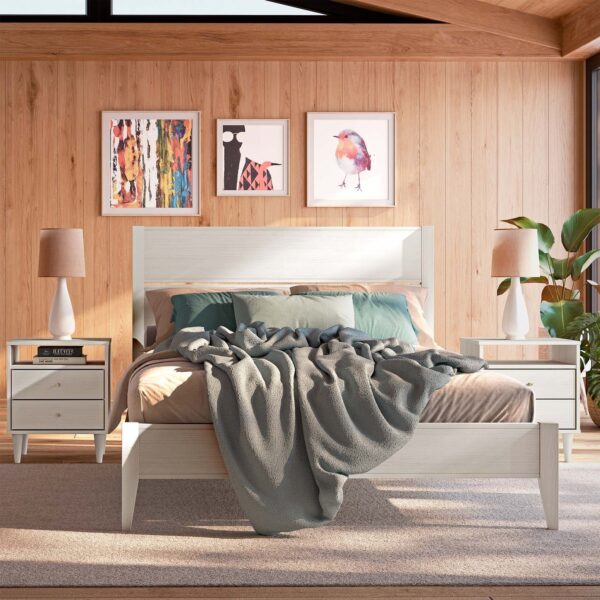 Full Size Rustic White Mid Century Slatted Platform Bed - Image 3
