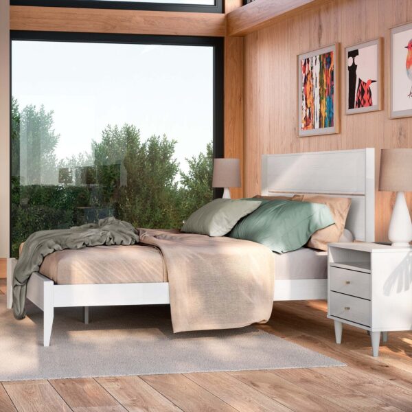 Full Size Rustic White Mid Century Slatted Platform Bed - Image 4