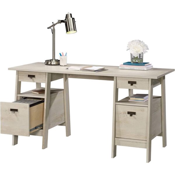 FarmHouse Chalky Oak Executive Desk w/ Filing Cabinets Storage - Image 3
