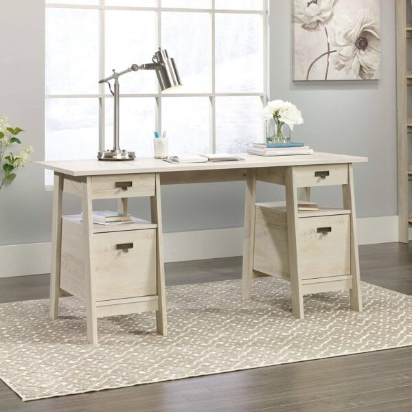 FarmHouse Chalky Oak Executive Desk w/ Filing Cabinets Storage - Image 4