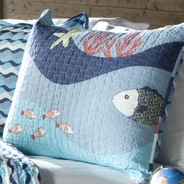Full / Queen Blue Serenity Sea Fish Coral Coverlet Quilt Bedspread Set - Image 2