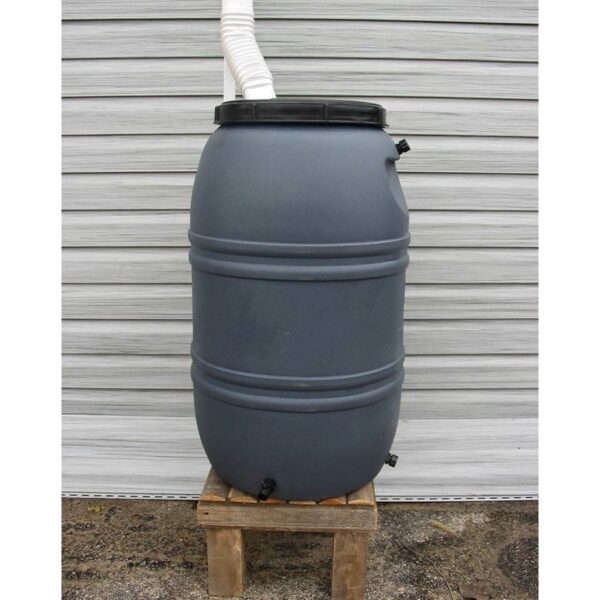 Grey 55-Gallon BPA Free Plastic Rain Barrel with Bottom Spigot - Image 2