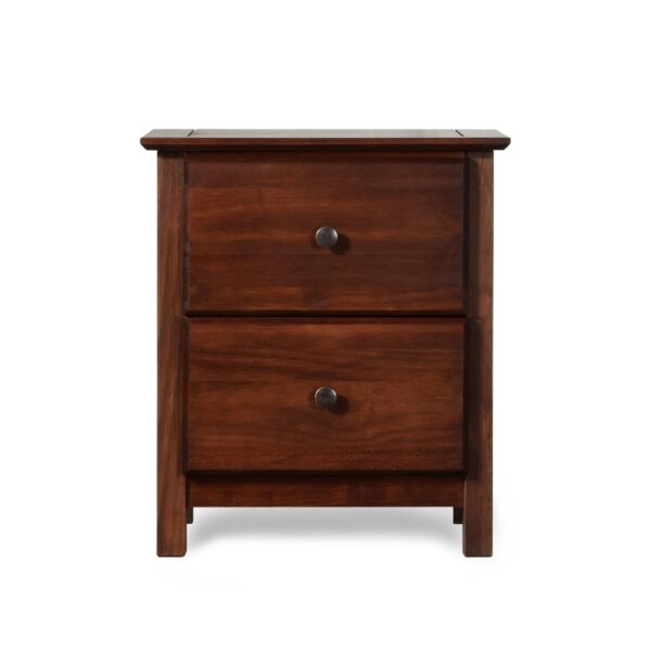Farmhouse Solid Pine Wood 2 Drawer Nightstand in Cherry Finish - Image 2