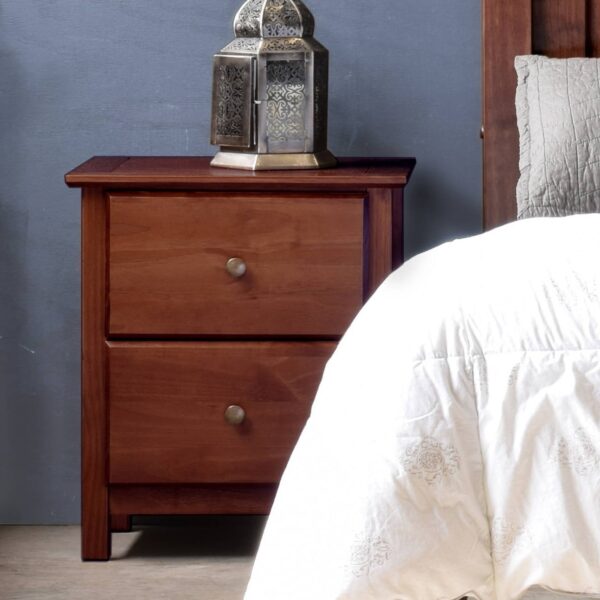 Farmhouse Solid Pine Wood 2 Drawer Nightstand in Cherry Finish - Image 3