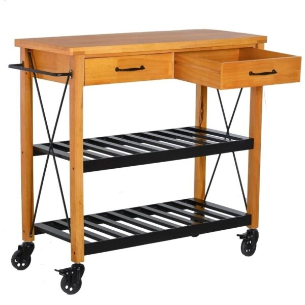 FarmHouse Rolling Kitchen Island 2 Drawers Storage with Butcher Block Rubberwood Top - Image 2