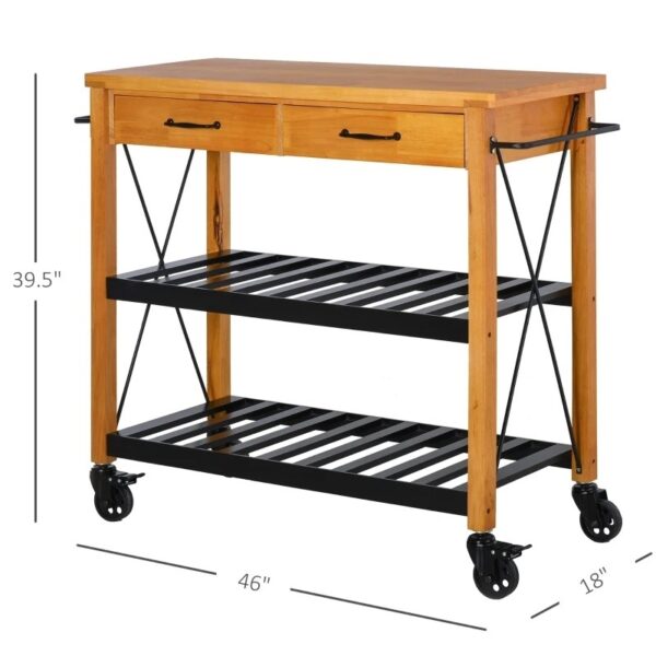 FarmHouse Rolling Kitchen Island 2 Drawers Storage with Butcher Block Rubberwood Top - Image 5